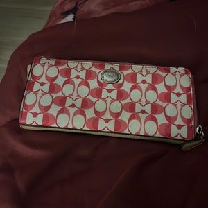 Coral and white Coach Wallet